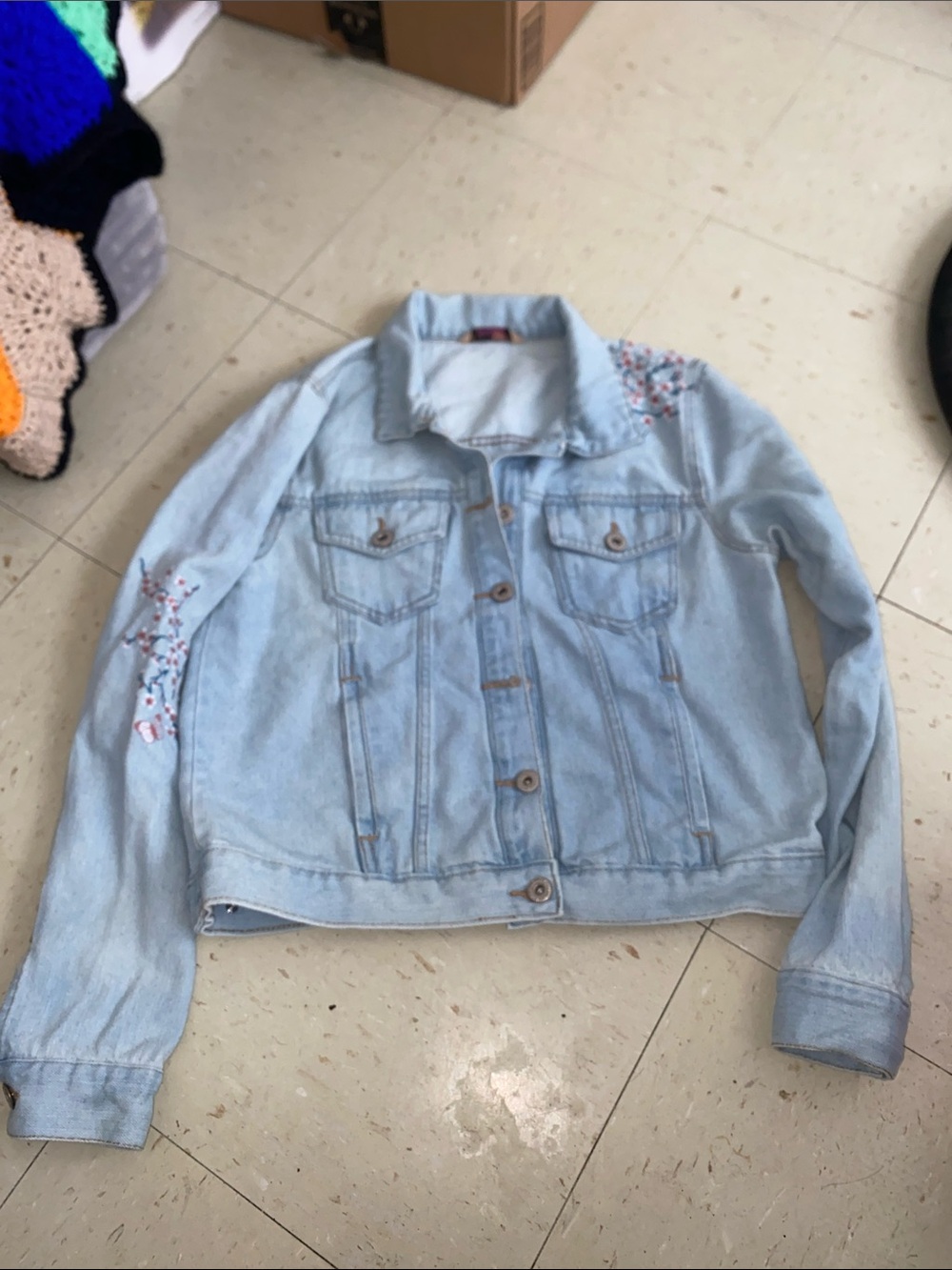 Highway jeans Denim Jacket  embroidered Large crop light wash